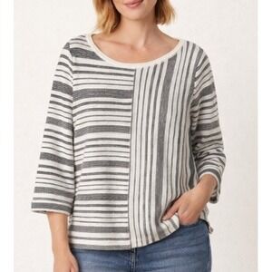 Habitat Mixed Stripe Textured Knit Top XL White Black Boxy Lightweight Lagenlook